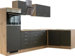 Outlet Flex-Well Exclusiv Winkelküche Morena 280x170 cm Basaltgrau Matt-San Remo Eiche