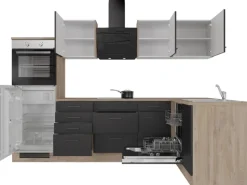 Discount Flex-Well Exclusiv Winkelküche Capri 280 x 170 cm Schwarz Matt-Endgrain Oak