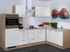 Flex-Well Exclusiv Winkelküchen|Kochfelder<Winkelküche Valero 280x170 cm Hochglanz Weiß-Sonoma Eiche NB