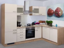 Flex-Well Exclusiv Winkelküche Orlando 280 cm Kaschmir Glanz-Sonoma Eiche< Winkelküchen|Kochfelder
