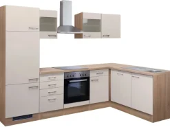 Flex-Well Exclusiv Winkelküche Orlando 280 cm Kaschmir Glanz-Sonoma Eiche< Winkelküchen|Kochfelder