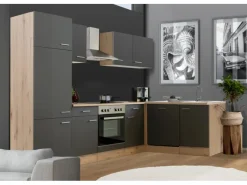 Flex-Well Exclusiv Winkelküchen|Einbauküchen<Winkelküche Morena 280x170 cm Basaltgrau matt-San Remo Eiche