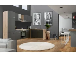 Flex-Well Exclusiv Winkelküchen|Einbauküchen<Winkelküche Morena 280x170 cm Basaltgrau matt-San Remo Eiche