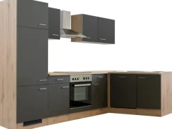 Flex-Well Exclusiv Winkelküchen|Einbauküchen<Winkelküche Morena 280x170 cm Basaltgrau matt-San Remo Eiche