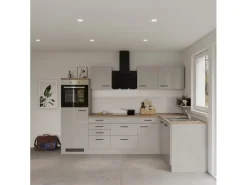 Flex-Well Exclusiv Winkelküche Lund 280 x 170 cm Lichtgrau glänzend-Rauchgrau< Winkelküchen|Einbauküchen