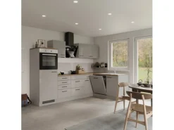 Flex-Well Exclusiv Winkelküche Lund 280 x 170 cm Lichtgrau glänzend-Rauchgrau< Winkelküchen|Einbauküchen