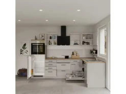 Flex-Well Exclusiv Winkelküche Lund 280 x 170 cm Lichtgrau glänzend-Rauchgrau< Winkelküchen|Einbauküchen