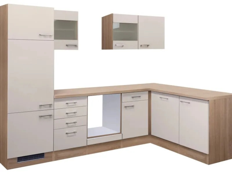 Flex-Well Exclusiv Winkelküche Orlando 280 cm ohne E-Geräte Kaschmir Glanz< Winkelküchen|Küchenschränke