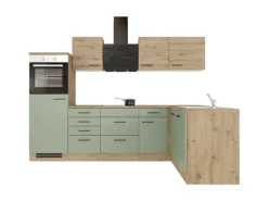 Outlet Flex-Well Exclusiv Winkelküche Cara 280 x 170 cm Schilfgrün matt - Artisan Eiche