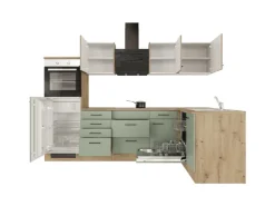 Outlet Flex-Well Exclusiv Winkelküche Cara 280 x 170 cm Schilfgrün matt - Artisan Eiche