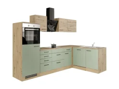 Outlet Flex-Well Exclusiv Winkelküche Cara 280 x 170 cm Schilfgrün matt - Artisan Eiche