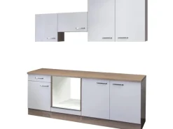 New Flex-Well Exclusiv Flex-Well Küchenzeile 210 cm ohne E-Geräte Valero Hochglanz Weiß - Sonoma Eiche