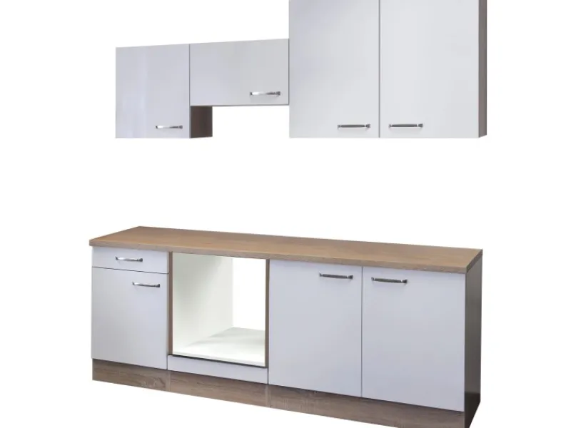 New Flex-Well Exclusiv Flex-Well Küchenzeile 210 cm ohne E-Geräte Valero Hochglanz Weiß - Sonoma Eiche