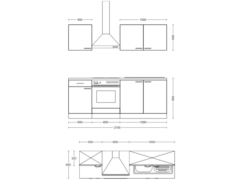 Flex-Well Classic Flex-Well Küchenzeile 210 cm ohne E-Geräte Florida Weiß - Sonoma Eiche< Einbauküchen|Küchenschränke