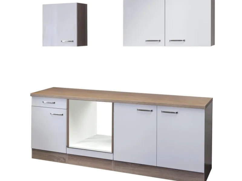 Online Flex-Well Exclusiv Flex-Well Küchenzeile 210 cm ohne E-Geräte Valero Hochglanz Weiß - Sonoma Eiche
