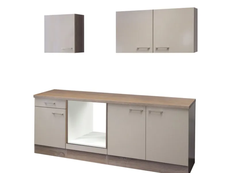 Flex-Well Exclusiv Flex-Well Küchenzeile 210 cm ohne E-Geräte Orlando Kaschmir Glanz - Sonoma Eiche< Einbauküchen|Küchenschränke