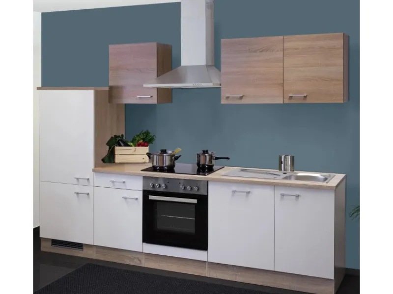 Flex-Well Classic Flex-Well Küchenzeile Florida 280 cm Weiß Matt - Sonoma Eiche< Einbauküchen|Küchenschränke