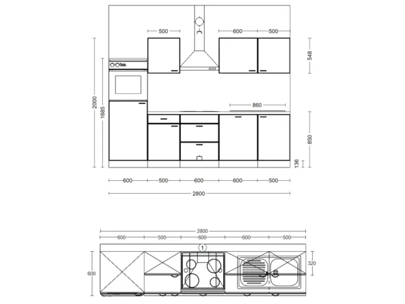 Flex-Well Küchenzeile Lara 280 cm Anthrazit-San Remo Eiche hell