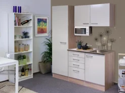 Flex-Well Exclusiv Flex-Well Singleküche 150 cm Orlando Kaschmir Glanz-Sonome Eiche< Single-Küchen|Pantryküchen