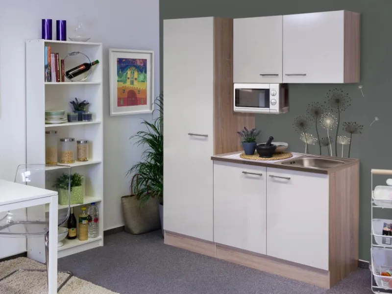 Flex-Well Exclusiv Single-Küchen|Pantryküchen<Flex-Well Singleküche 150 cm Orlando Kaschmir Glanz-Sonome Eiche