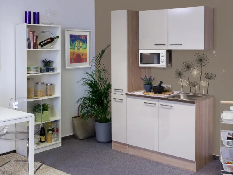 Flex-Well Exclusiv Flex-Well Singleküche 130 cm Orlando Kaschmir Glanz-Sonome Eiche< Single-Küchen|Pantryküchen