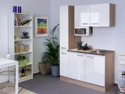 Flex-Well Exclusiv Single-Küchen|Miniküchen<Flex-Well Singleküche 130 cm Valero Hochglanz Weiß-Sonoma Eiche