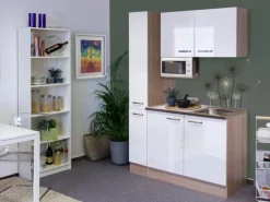 Flex-Well Exclusiv Single-Küchen|Miniküchen<Flex-Well Singleküche 130 cm Valero Hochglanz Weiß-Sonoma Eiche