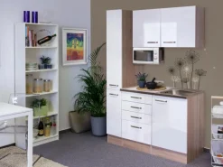Sale Flex-Well Exclusiv Flex-Well Singleküche 130 cm Valero Hochglanz Weiß-Sonoma Eiche