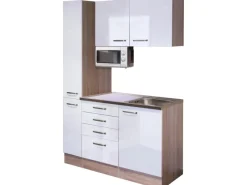 Sale Flex-Well Exclusiv Flex-Well Singleküche 130 cm Valero Hochglanz Weiß-Sonoma Eiche