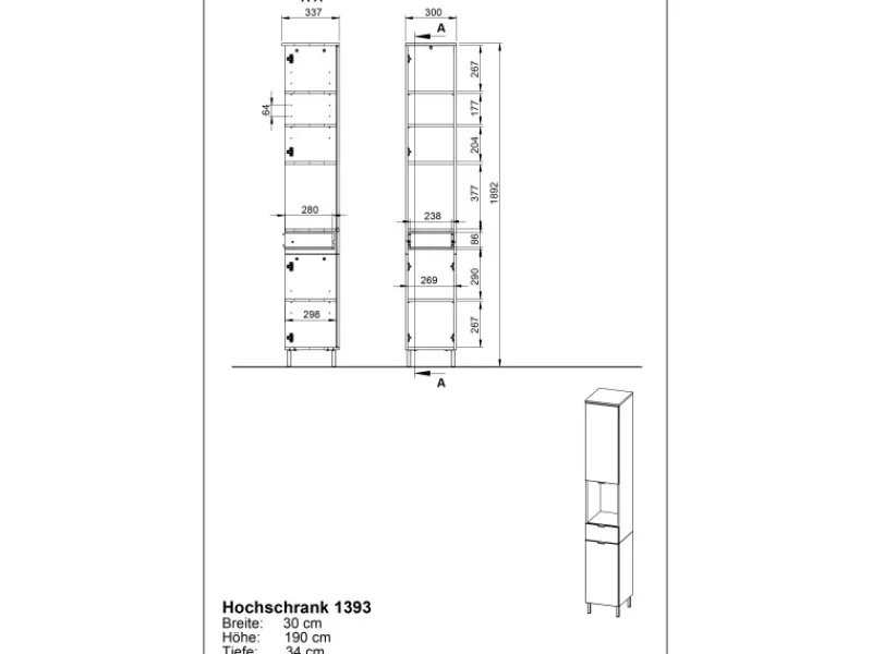 Online Germania Hochschrank Arcena 1393 Graphit 30 cm x 190 cm x 34 cm Grafit