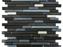 Hot Glasmosaikmatte Quarzkomposit Schwarz mit Chrom 29,7 cm x 29,7 cm
