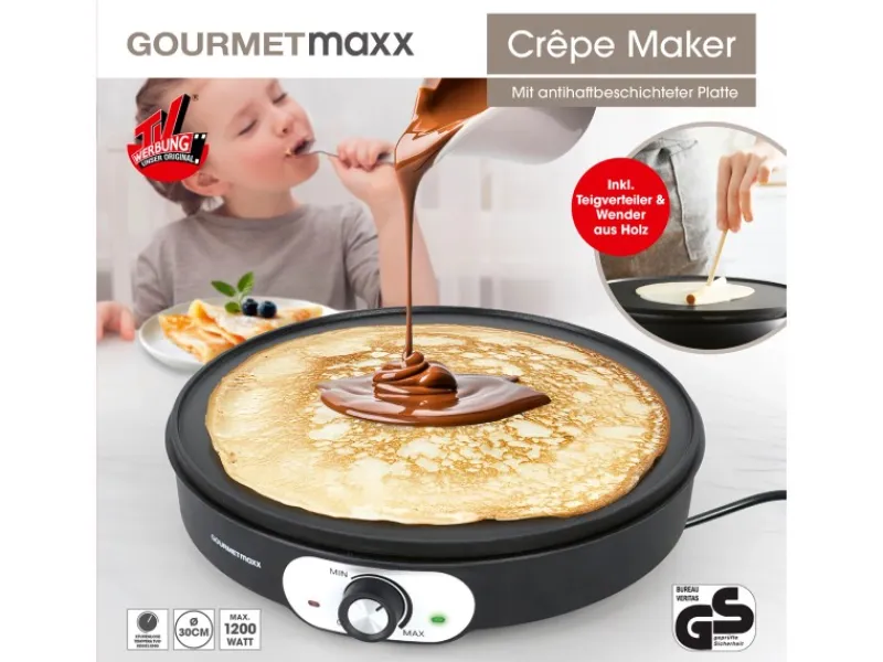 Outlet GOURMETmaxx Crepe Maker 1.200 W inkl. Teigverteiler und Crepe-Wender Ø 30 cm