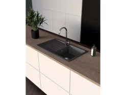 Granitspülen|Töpfe<Granitspüle Altena D-100 inkl. Küchenarmatur Simi 50 cm x 86 cm Onyx