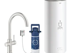 Grohe C-Auslauf Armatur und Boiler Red Duo L-Size Supersteel< Einhebelmischer