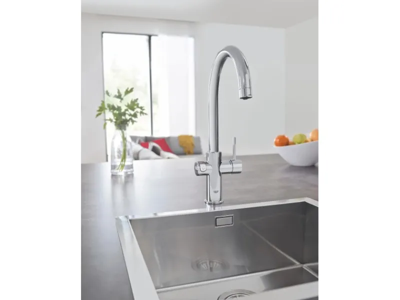 Grohe C-Auslauf Armatur und Boiler Red Duo L-Size Supersteel< Einhebelmischer