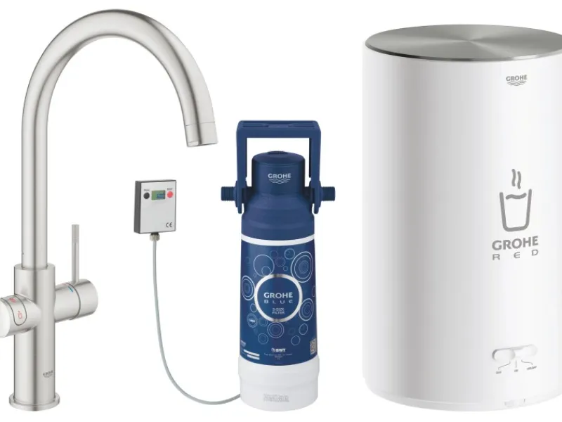 Grohe Einhebelmischer<C-Auslauf Armatur und Boiler Red Duo M-Size Supersteel