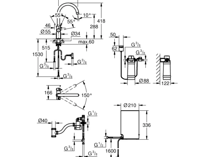 Grohe Einhebelmischer<C-Auslauf Armatur und Boiler Red Duo M-Size Supersteel