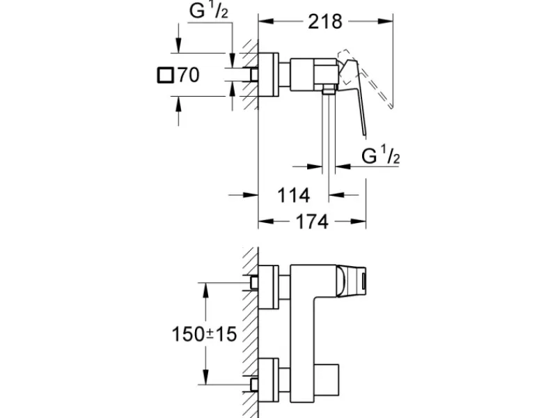Grohe Einhebelmischer<Einhand-Brausebatterie Eurocube DN 15