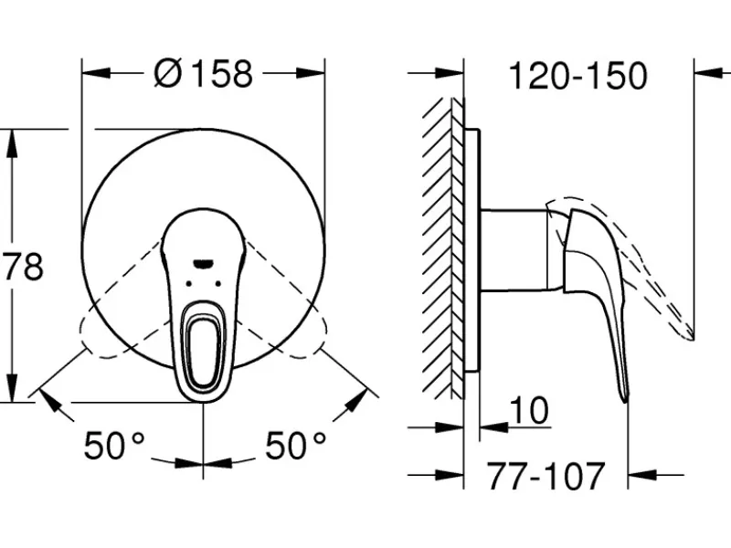 Grohe Einhand-Brausebatterie Eurostyle Offener Hebel< Einhebelmischer