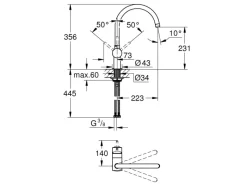 New Grohe Einhand-Spültischbatterie Minta Chrom C-Auslauf
