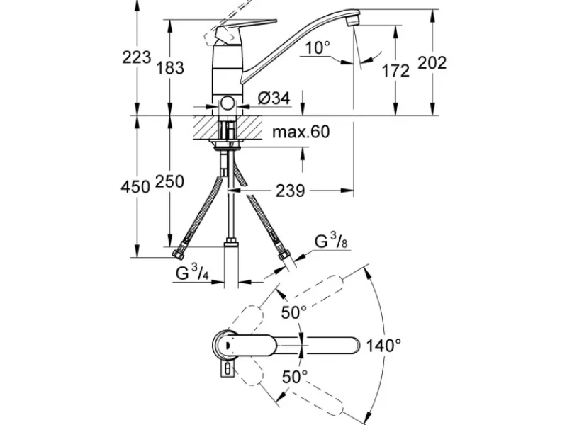 Grohe Einhebelmischer<Einhand-Spültischbatterie Eurosmart Cosmopolitan DN 15