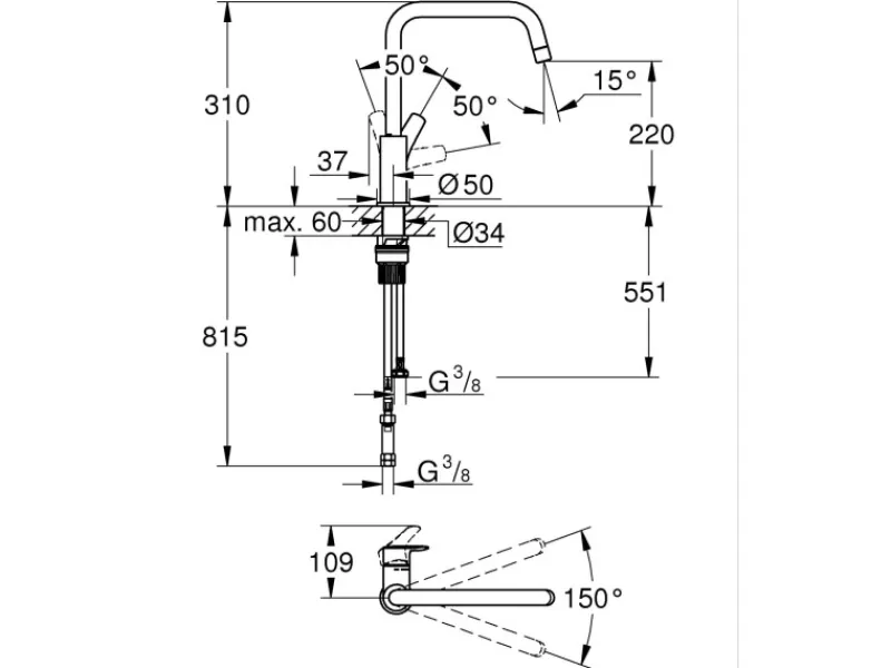 Grohe Einhebelmischer<Einhand-Spültischbatterie Start 1/2" Schwarz Matt