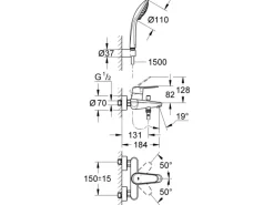 Grohe Einhebelmischer<Einhand-Wannenbatterie Eurodisc C DN 15 mit Brausegarnitur