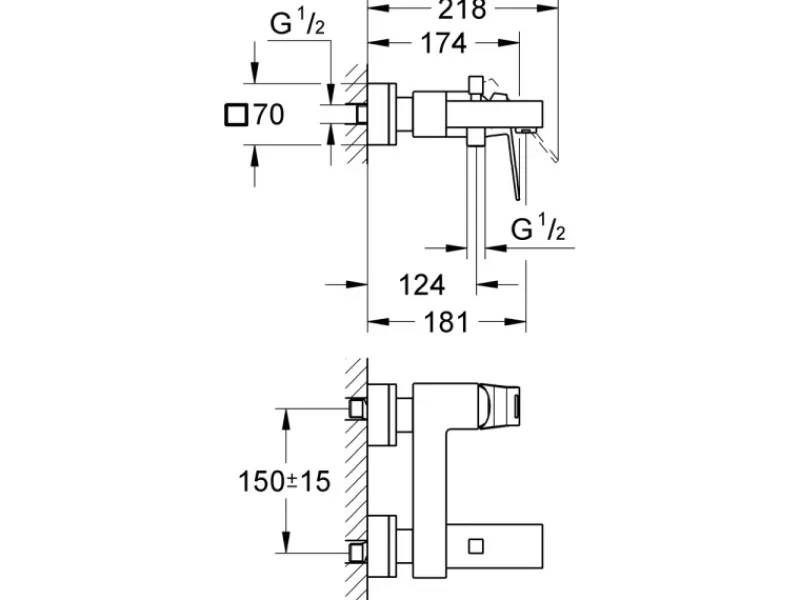 Grohe Einhand-Wannenbatterie Eurocube DN 15< Einhebelmischer