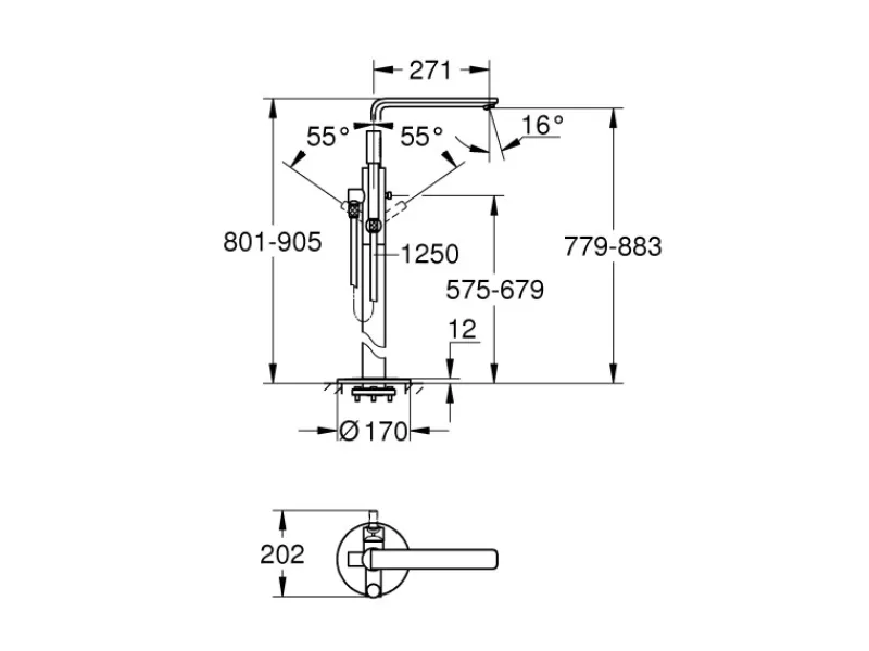 Grohe Einhebelmischer<Einhand-Wannenbatterie Lineare Bodenmontage Chrom