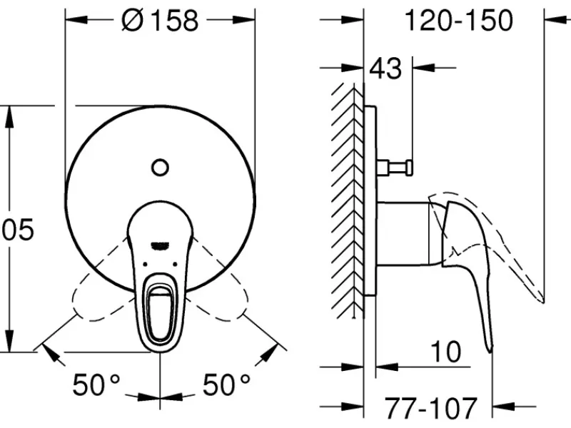 Grohe Einhebelmischer<Einhand-Wannenbatterie Eurostyle Offener Hebel Chrom