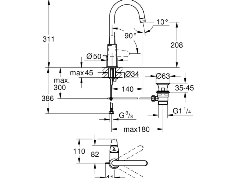 Grohe Einhebelmischer<Einhand-Waschtischbatterie Swift 1/2" L-Size Silber