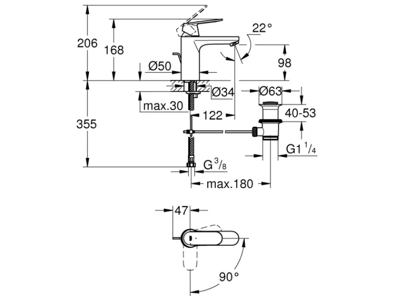 Grohe Einhebelmischer<Einhand-Waschtischbatterie Eurosmart Cosmopolitan M-Size Chrom