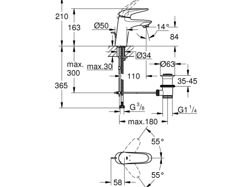 Grohe Einhand-Waschtischbatterie Eurostyle S-Size geschlossener Hebelgriff Chrom< Einhebelmischer
