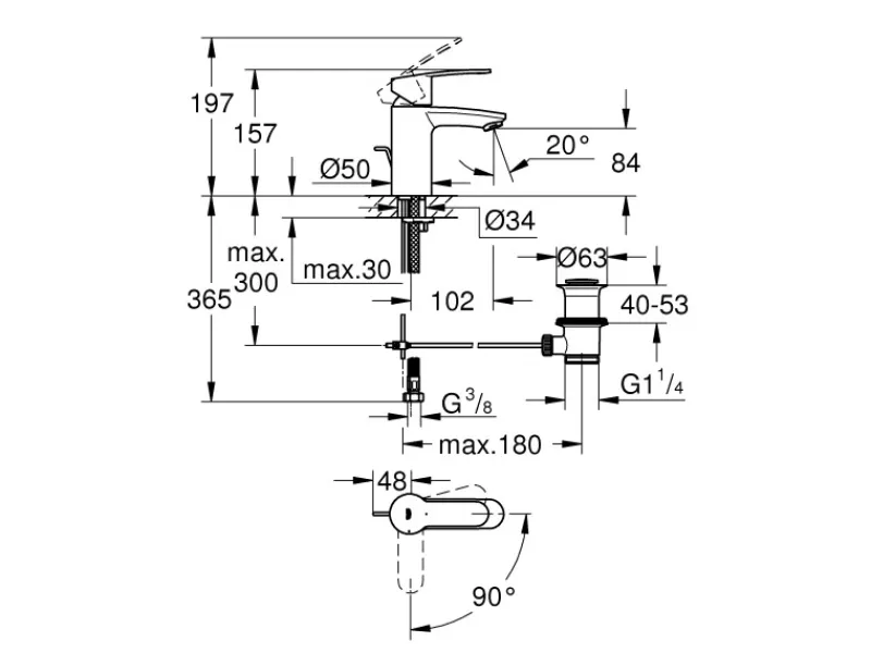 Grohe Einhand-Waschtischbatterie Eurostyle Cosmopolitan S-Size Einlochmontage< Einhebelmischer